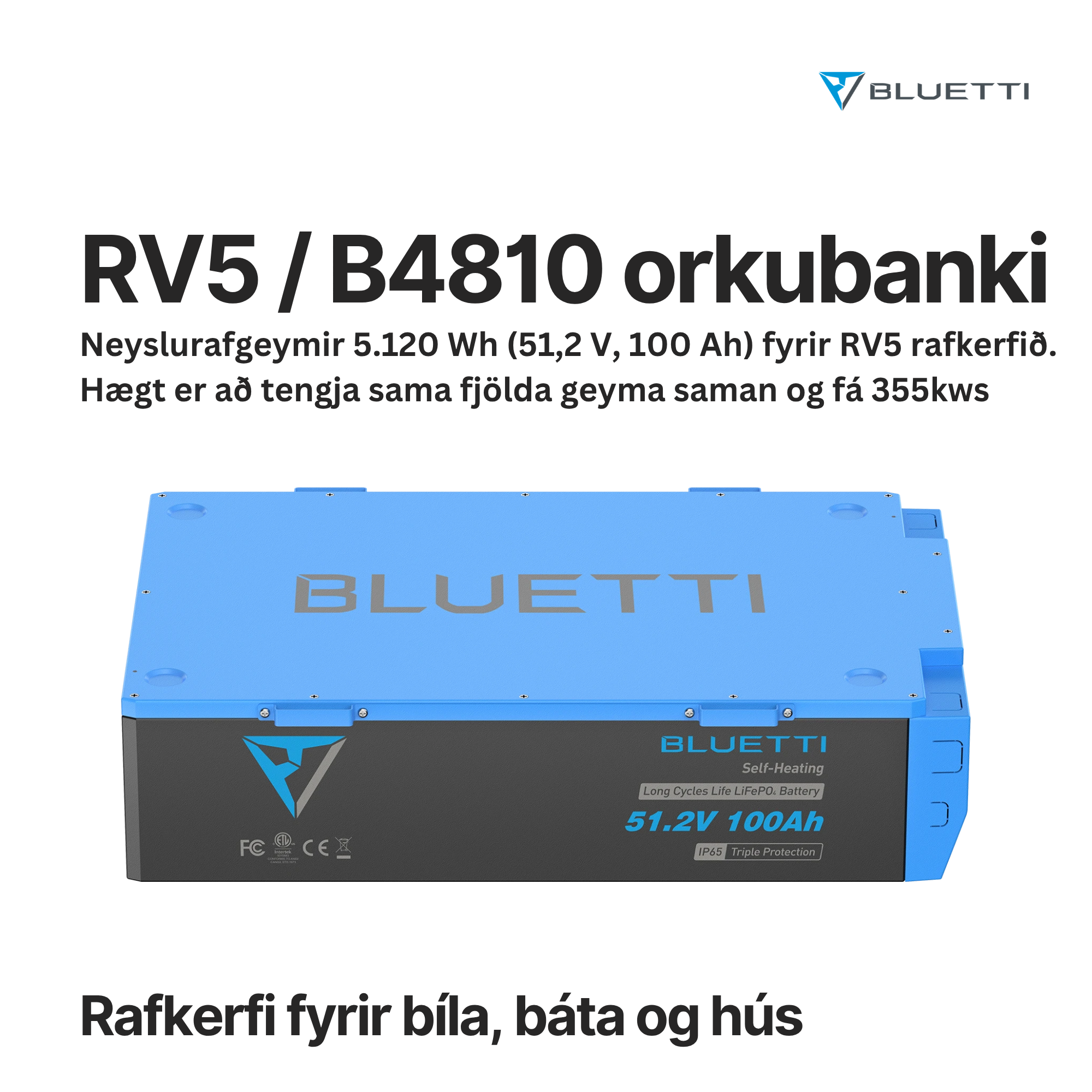 BLUETTI B4810 Neyslurafgeymir 5.120 Wh (51,2 V, 100 Ah)