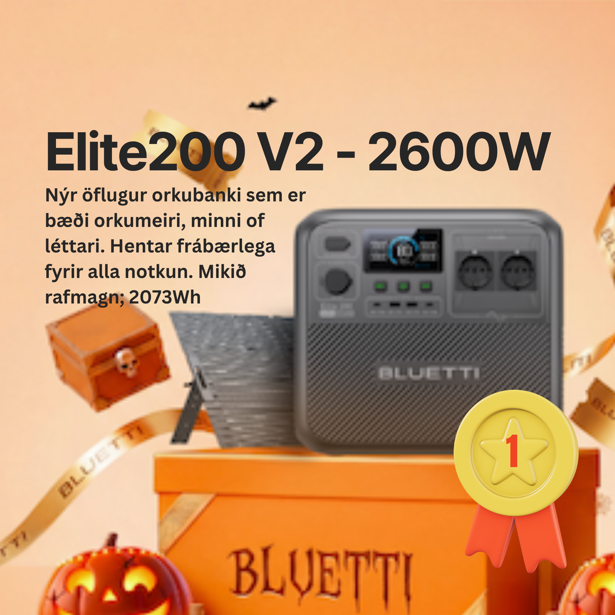 BLUETTI Elite200 V2 ORKUBANKI - 2600W - Fullkomið fyrir ferðabílinn