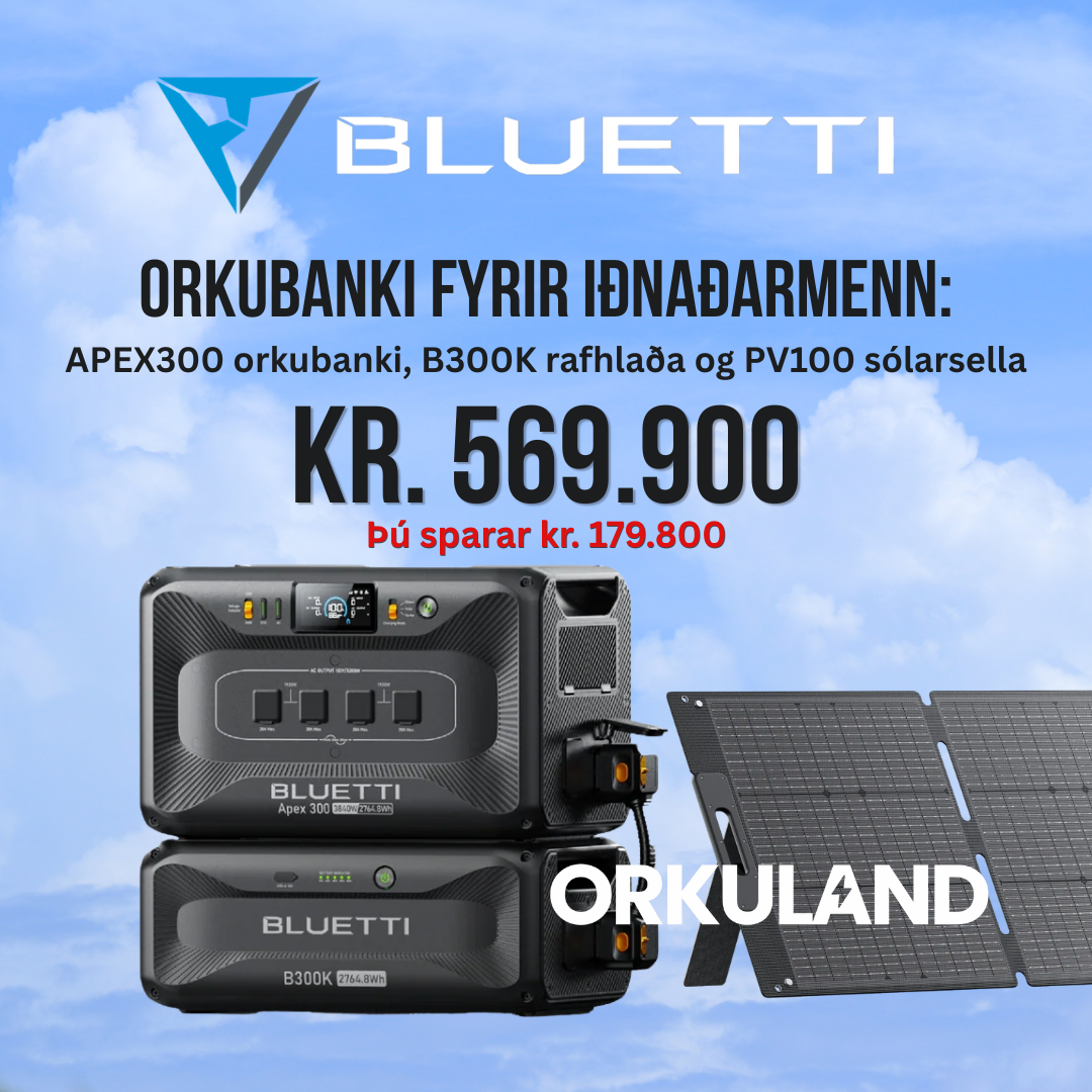 BLUETTI APEX300 + B300K Rafhlaða - PV100 Sólarsella - TILBOÐ